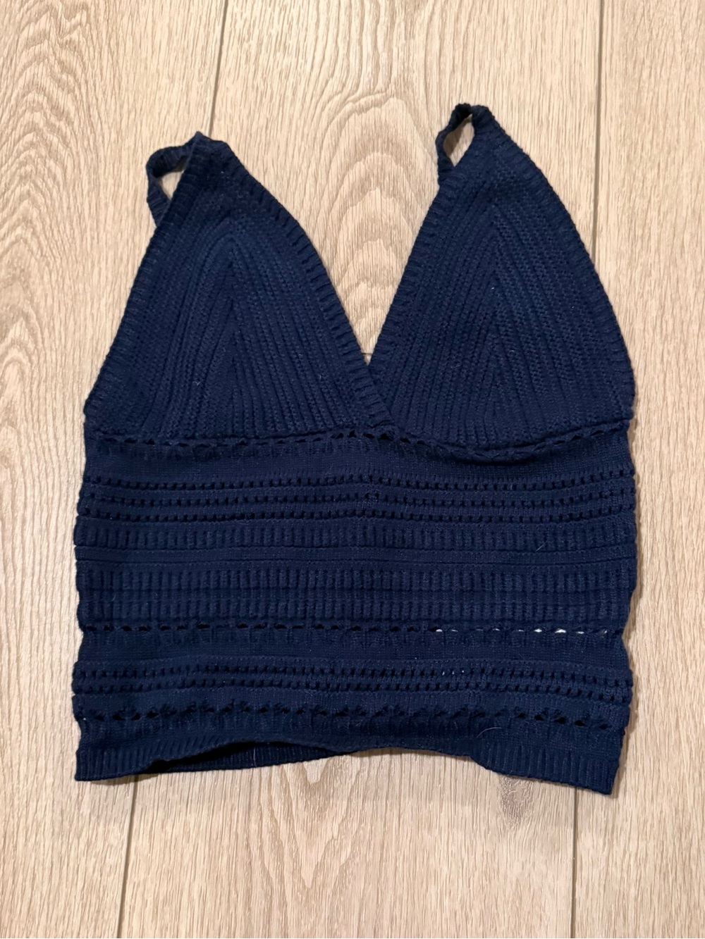 Arden B. Navy Knit V-Neck Crochet Camisole